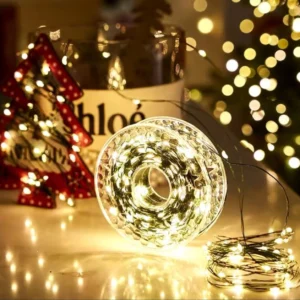 Світлодіодна гірлянда роса 50м 500 LED від розетки зелений дріт (теплий білий)